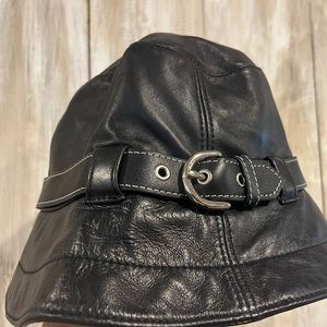 Black leather coach bucket hat
